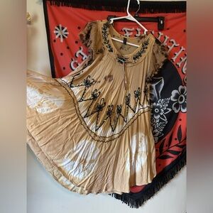 Sacred Threads Tan and Black Embroidered Mini Dress